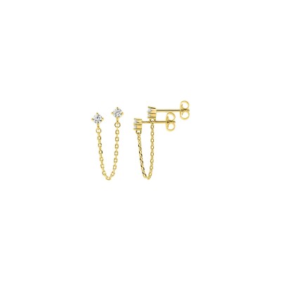 Boucles d'oreilles doubles  en plaqué or et oxyde de zirconium