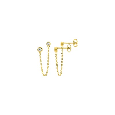 Boucles d'oreilles doubles  en plaqué or et oxyde de zirconium