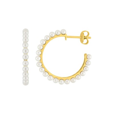 Boucles d'oreilles créoles en plaqué or et perles d'imitation