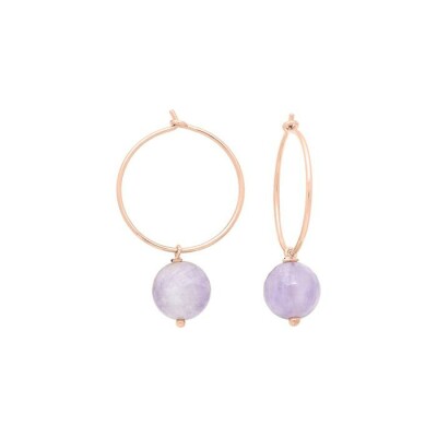 Boucles d'oreilles créoles en plaqué oret améthystes