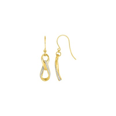 Boucles d'oreilles crochet en plaqué or rhodié et oxydes de zirconium