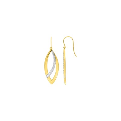 Boucles d'oreilles crochet en plaqué or rhodié et oxydes de zirconium