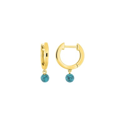 Boucles d'oreilles créoles en plaqué or et turquoise