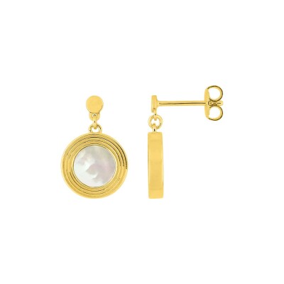 Boucles d'oreilles pendantes en plaqué or et nacre