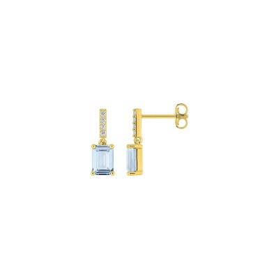 Boucles d'oreilles pendantes en plaqué or et oxyde de zirconium bleu ciel et blanc