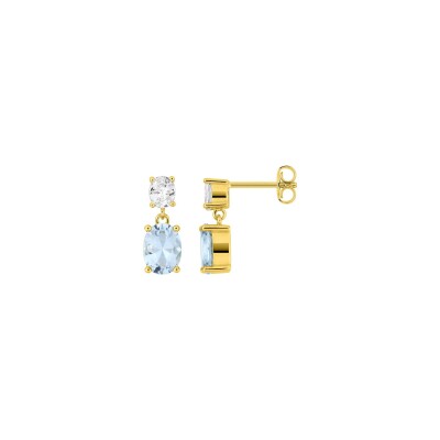 Boucles d'oreilles pendantes en plaqué or et oxyde de zirconium bleu ciel et blanc