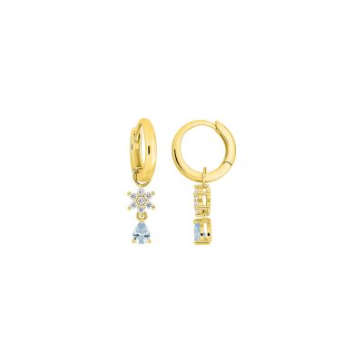 Boucles d'oreilles créoles en plaqué or et oxyde de zirconium bleu ciel et blanc