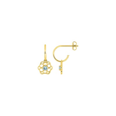 Boucles d'oreilles demi-créoles en plaqué or et oxyde de zirconium bleu ciel