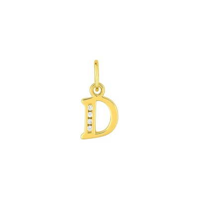 Pendentif initiale lettre D en plaqué or et oxyde de zirconium