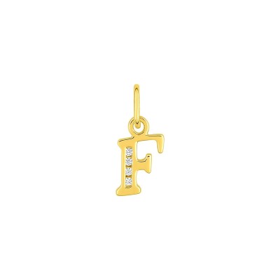 Pendentif initiale lettre F en plaqué or et oxyde de zirconium