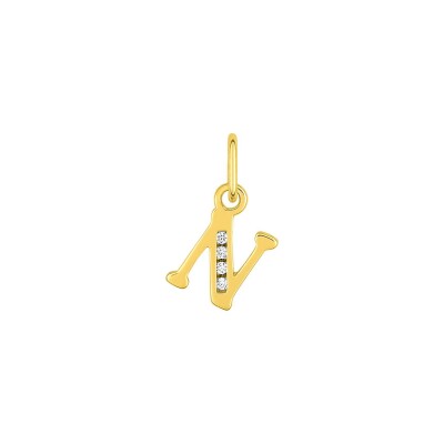Pendentif initiale lettre N en plaqué or et oxyde de zirconium