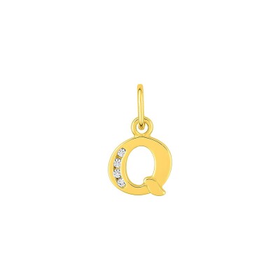 Pendentif initiale lettre Q en plaqué or et oxyde de zirconium