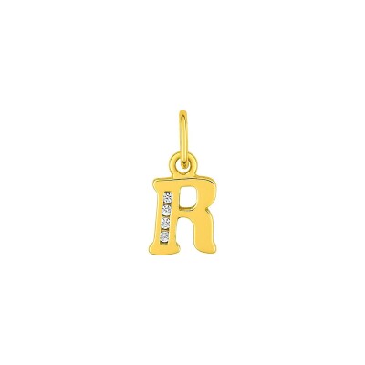 Pendentif initiale lettre R en plaqué or et oxyde de zirconium