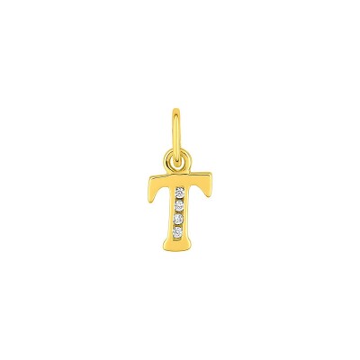 Pendentif initiale lettre T en plaqué or et oxyde de zirconium