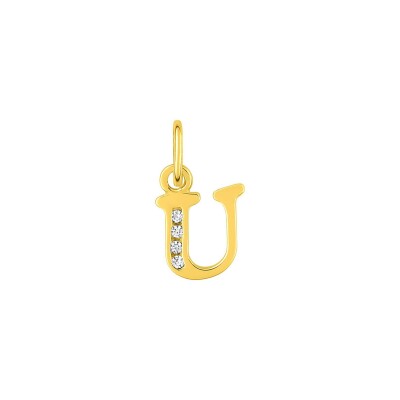 Pendentif initiale lettre U en plaqué or et oxyde de zirconium