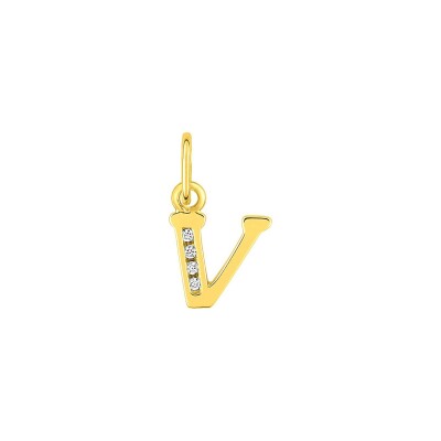 Pendentif initiale lettre V en plaqué or et oxyde de zirconium
