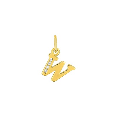 Pendentif initiale lettre W en plaqué or et oxyde de zirconium