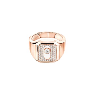 Bague chevalière Messika Move Joaillerie pavée en or rose et diamants