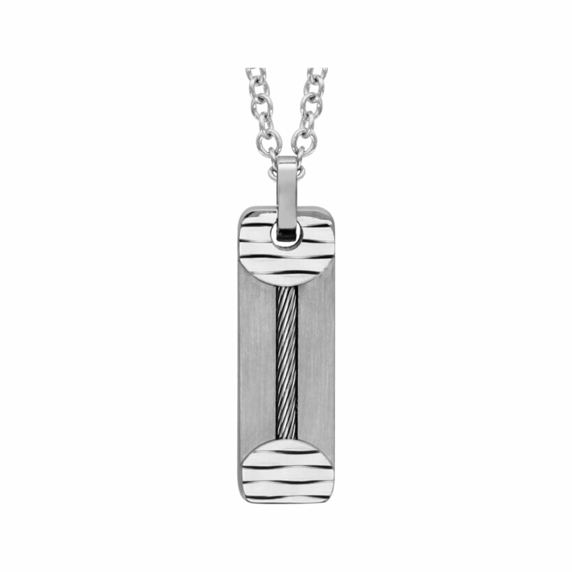 Collier acier avec pendentif rectangulaire câble et rondelle 50+5cm