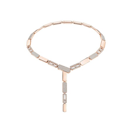 Messika Imperial Move tie necklace, large size, pink gold and diamonds