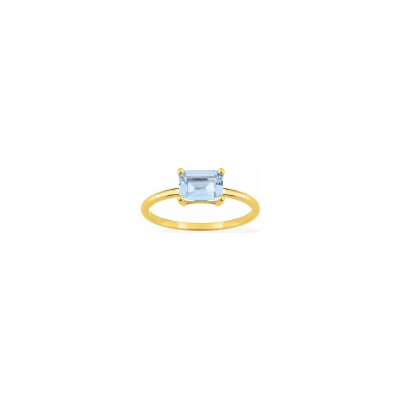 Bague en plaqué or et oxyde de zirconium bleu ciel, taille 54