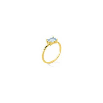 Bague en plaqué or et oxyde de zirconium bleu ciel, taille 54