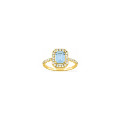 Bague en plaqué or et oxyde de zirconium bleu ciel et blanc