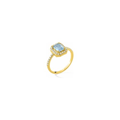 Bague en plaqué or et oxyde de zirconium bleu ciel et blanc