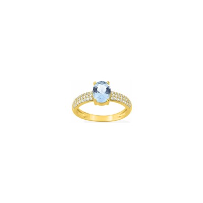Bague en plaqué or et oxyde de zirconium bleu ciel et blanc