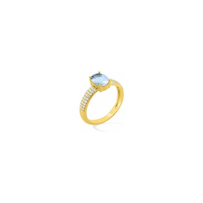 Bague en plaqué or et oxyde de zirconium bleu ciel et blanc