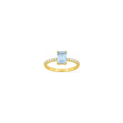 Bague en plaqué or et oxyde de zirconium bleu ciel et blanc