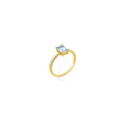 Bague en plaqué or et oxyde de zirconium bleu ciel et blanc