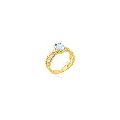 Bague en plaqué or et oxyde de zirconium bleu ciel et blanc
