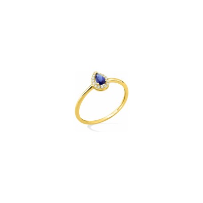 Bague en plaqué or et oxyde de zirconium bleu et blanc