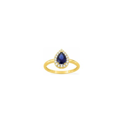 Bague en plaqué or et oxyde de zirconium bleu et blanc