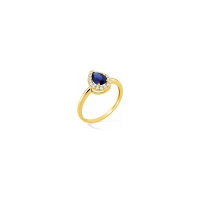 Bague en plaqué or et oxyde de zirconium bleu et blanc