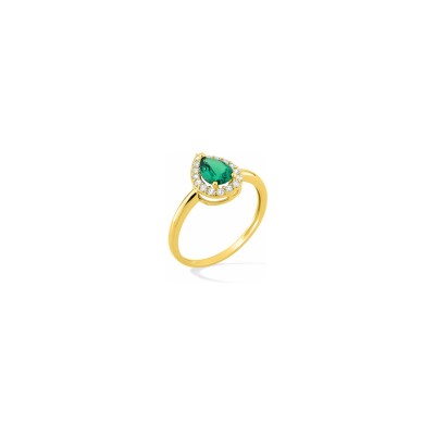 Bague en plaqué or et oxyde de zirconium vert et blanc