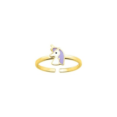 Bague ajustable licorne en plaqué or et laque