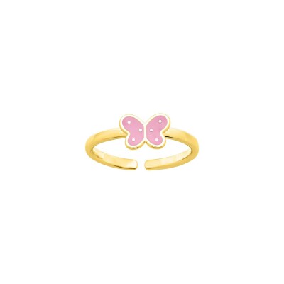 Bague ajustable papillon en plaqué or rose et laque