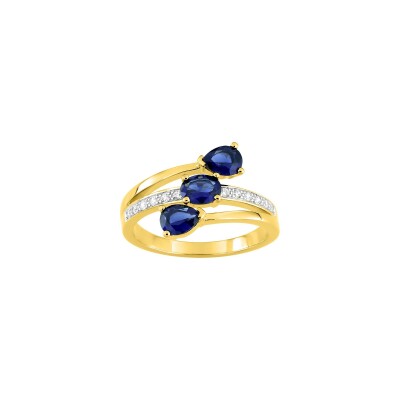 Bague en plaqué or et oxydes de zirconium bleus et blancs