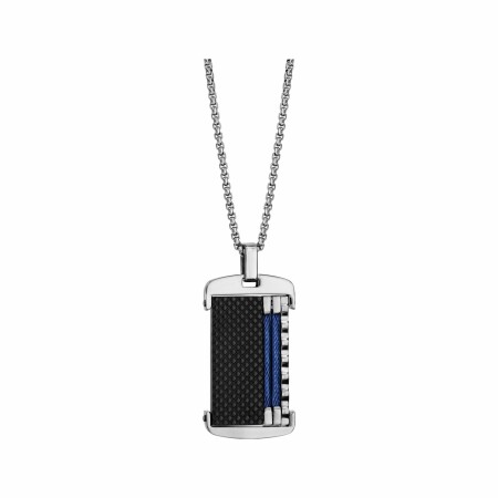 Collier en acier pendentif pvd noir avec câble bleu 50+5cm