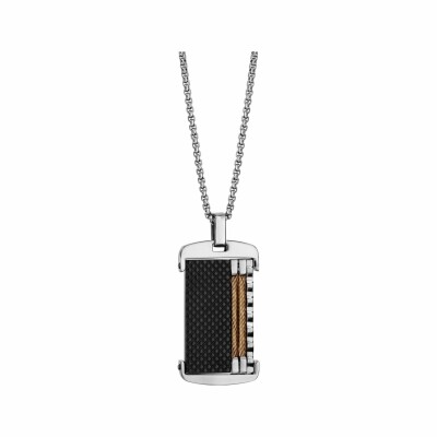 Collier en acier pendentif pvd noir avec câble jaune 50+5cm