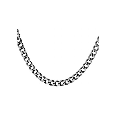Collier acier maille gourmette 4mm pvd brossé aspect patiné chanfrein noir 50cm