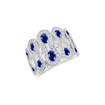 Bague en or blanc, saphirs et diamants de 1.12cts