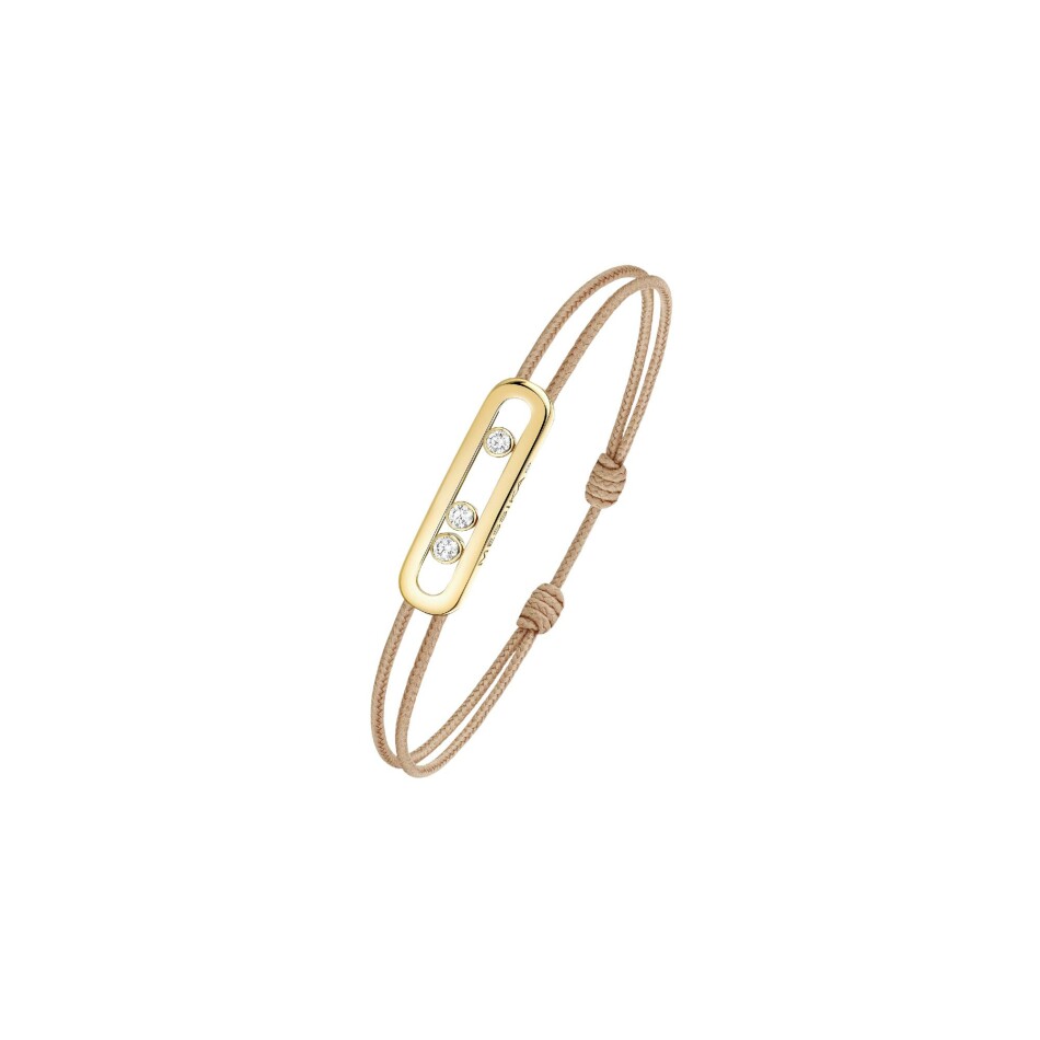 Bracelet cordon Messika Care(s) beige en or jaune et diamants