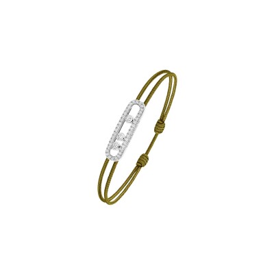 Bracelet cordon Messika Care(s) kaki en or blanc et diamants