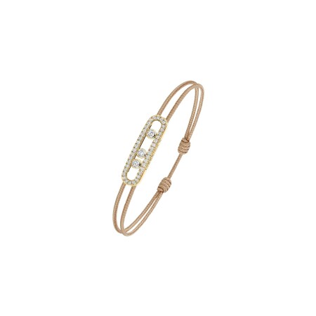 Bracelet cordon Messika Care(s) beige en or jaune et diamants