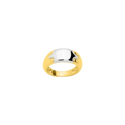Chevalière en or jaune et or blanc
