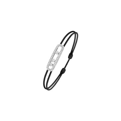 Bracelet cordon Messika Care(s) noir pavé en or blanc et diamants