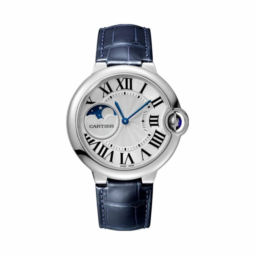 Ballon Bleu de Cartier watch, 37 mm, steel, leather